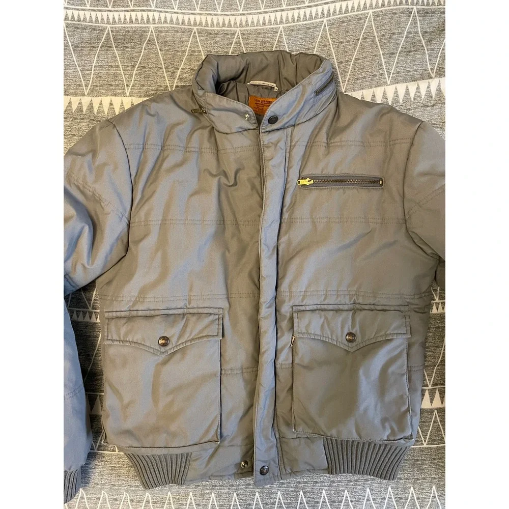 Vintage Levi's‎ Puffer Bomber Jacket Gray Quilted Zip Utility Pockets Size M